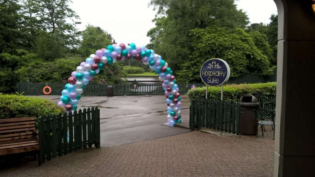 Balloon arch for event at Alton Towers hospitality suite