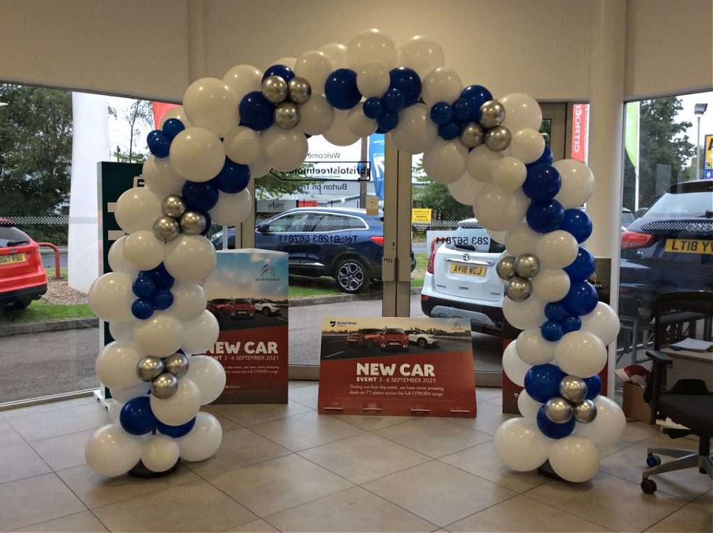 Organic balloon arch for car show room in Burton on Trent