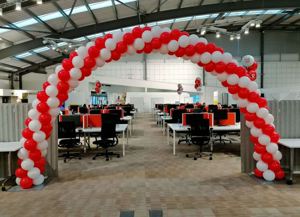 Balloon arch for offices at Stoke on Trent in Staffordshire
