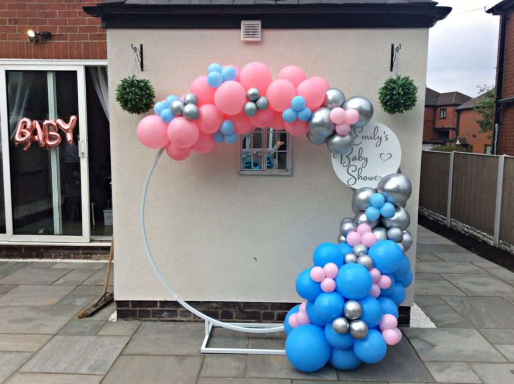 Personalised balloon hoop for a baby shower in Stoke on Trent