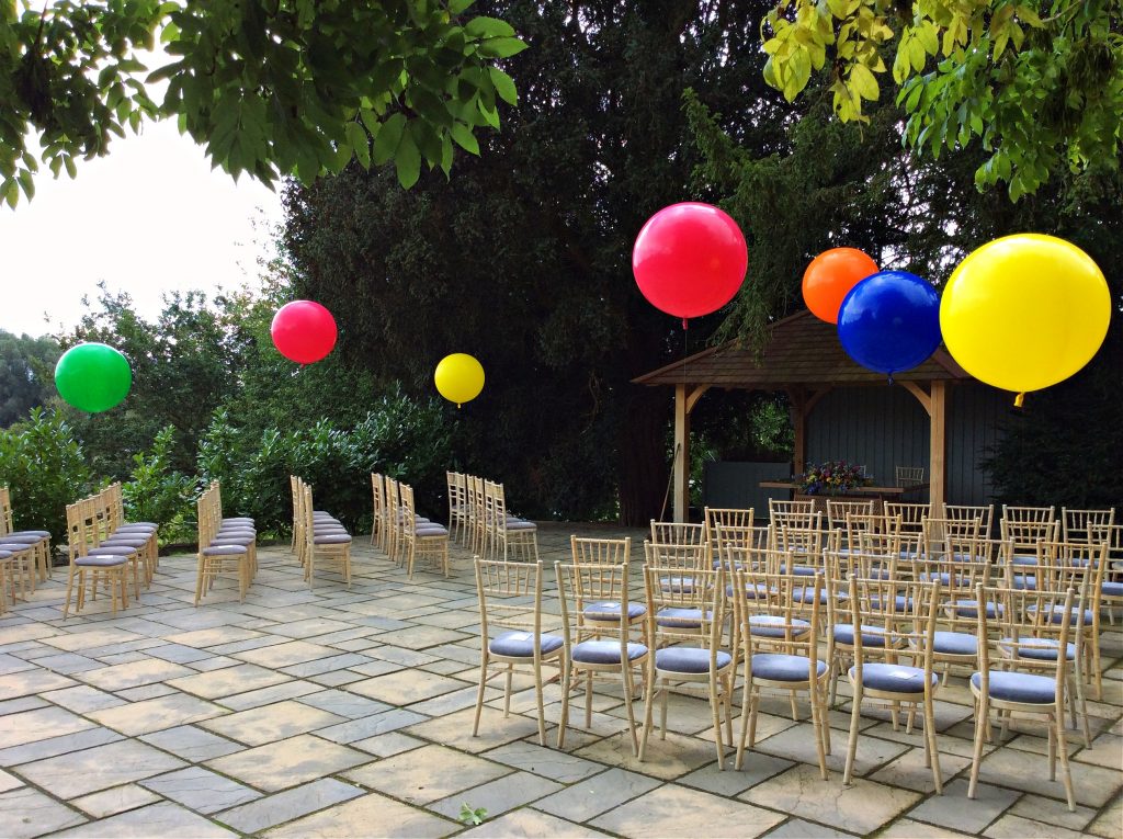 Wedding ceremony balloons at Weston hall