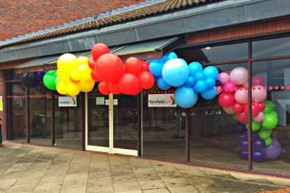 Balloon garland at the entrance of Yarnfield Park Training & Conference Centre
