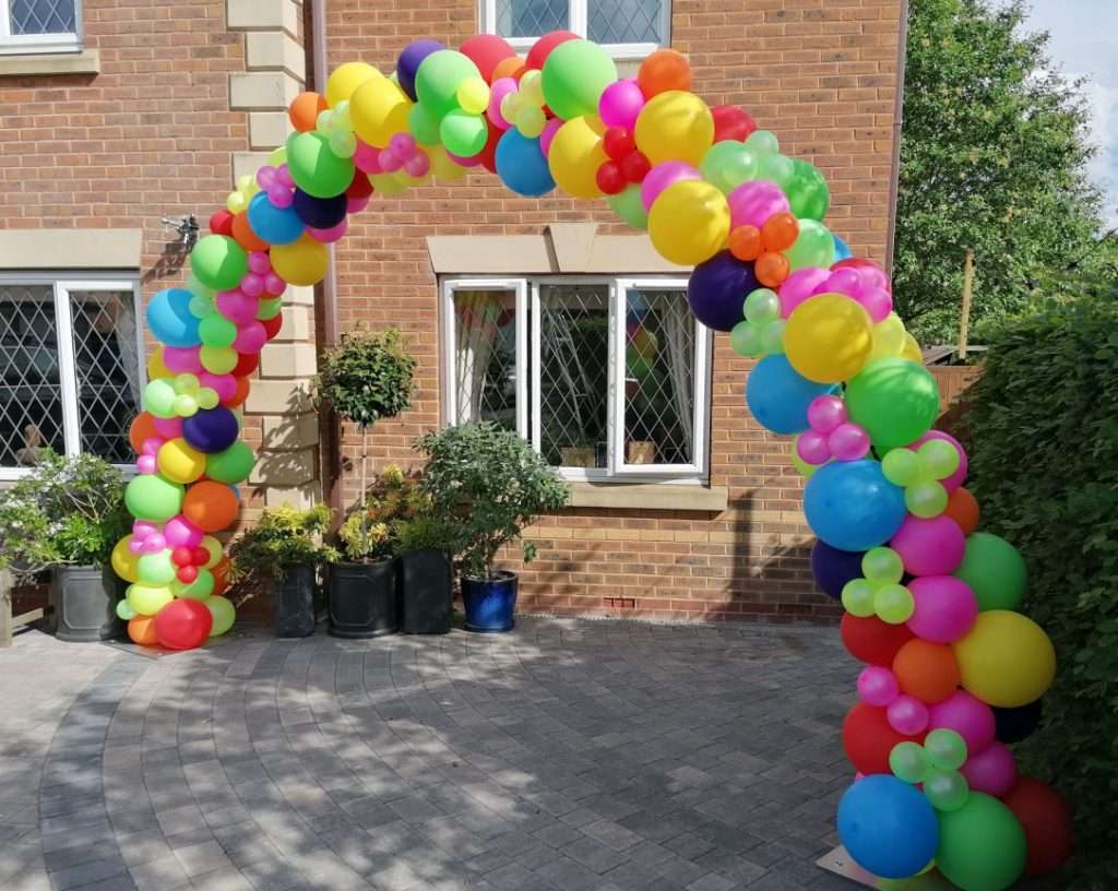 Balloon arch for garden party entrance
