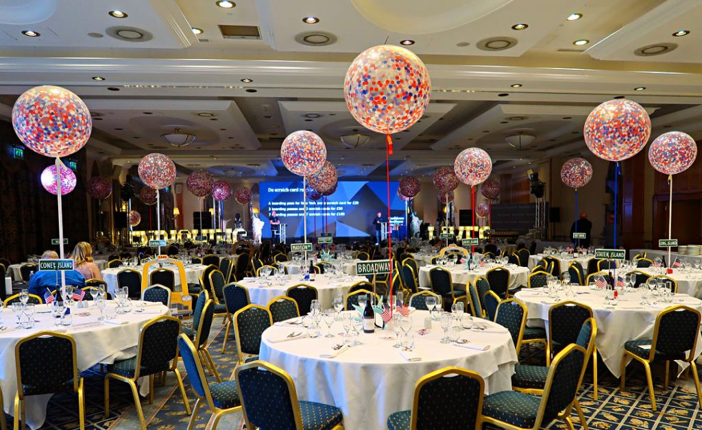 Giant confetti balloons at Alton Towers Corporate Event