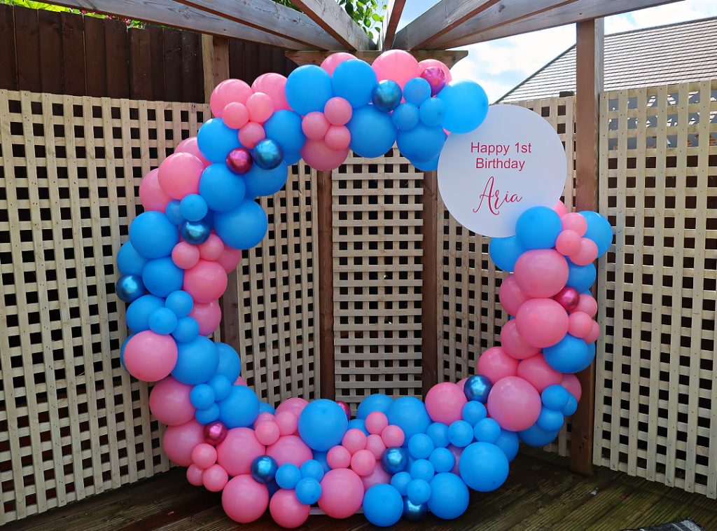 Personalised balloon hoop for 1st birthday party - Stafford