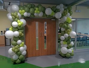 Square organic balloon arch for a new opening in Burton-on-Trent