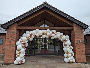 Balloon arch for school prom at Aston Marina Boat House, Stone